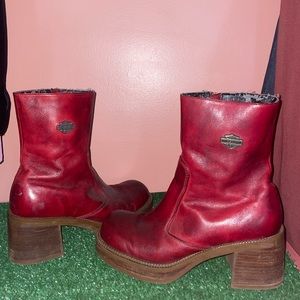 red leather Harley Davidson Moto biker heeled boots